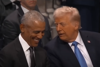 Barack Obama and Donald Trump at Jimmy Carter's funeral.