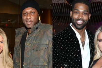 Khloe Kardashian with her former partners, Lamar Odom (L) and Tristen Thompson (R).