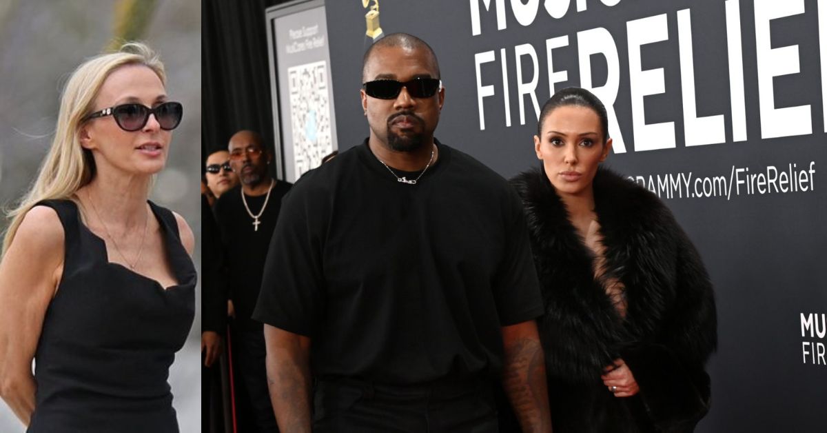 Alexandra Censori (L) and Ye with Bianca Censori at the 2025 Grammys