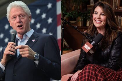 Bill Clinton at a 2016 rally in Arizona and Monica Lewinsky on the Call Her Daddy podcast.