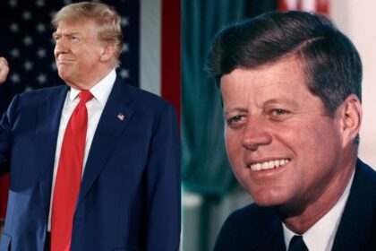 President Donald Trump and (R) former President John F. Kennedy [JFK]