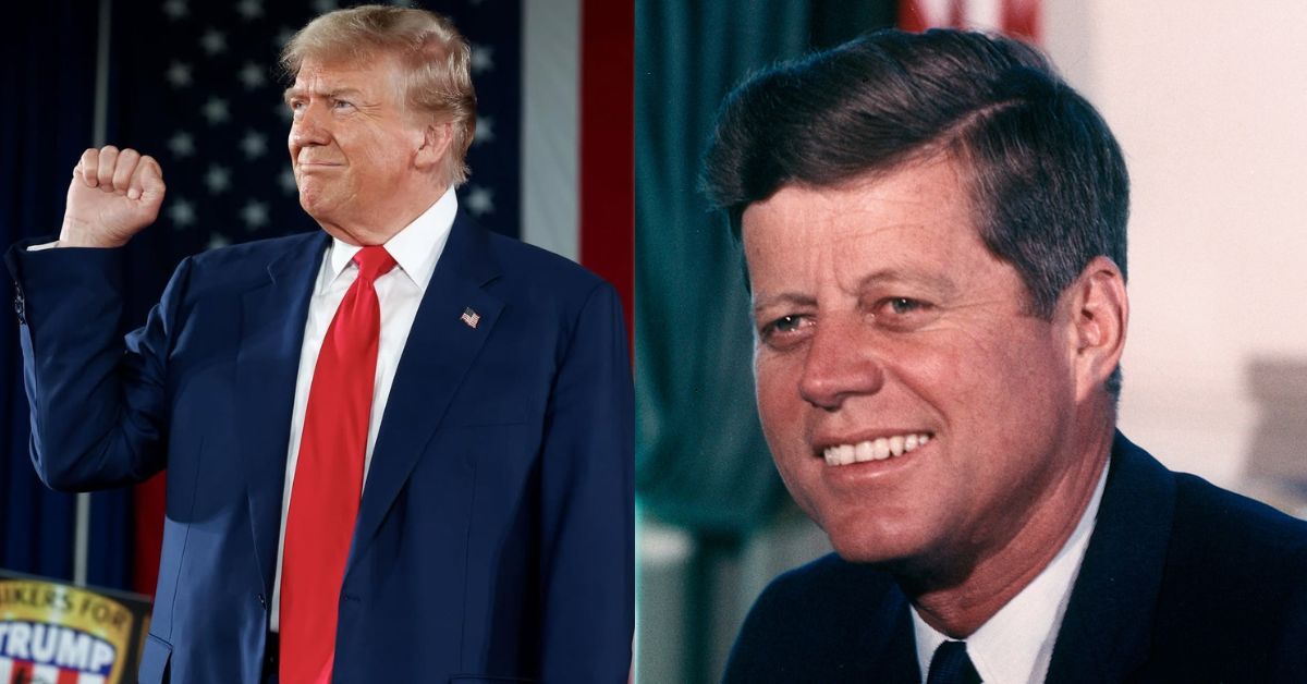 President Donald Trump and (R) former President John F. Kennedy [JFK]
