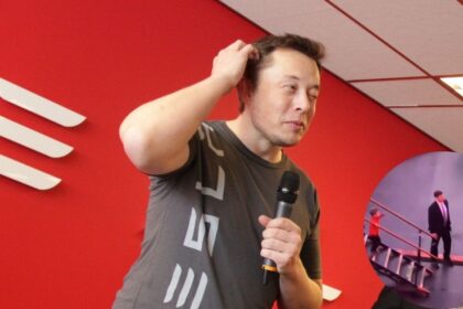 Elon Musk (inset) a screengrab from the viral video in which he forgot his son.