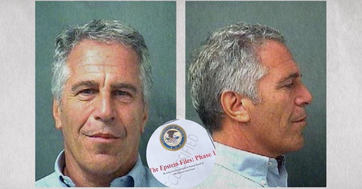 A mugshot of Jeffrey Epstein from the Florida Department of Corrections and (inset) a screengrab of the Epstein Files.