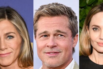 Jennifer Aniston (L) Brad Pitt (C) and Angelina Jolie (R) (Credits: https://www.sheknows.com)