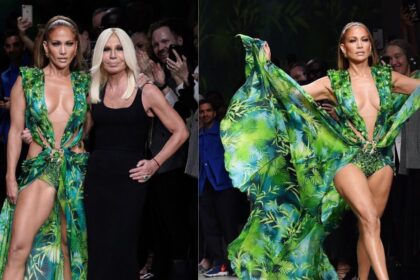 Jennifer Lopez wearing Versace at 2000 Grammys