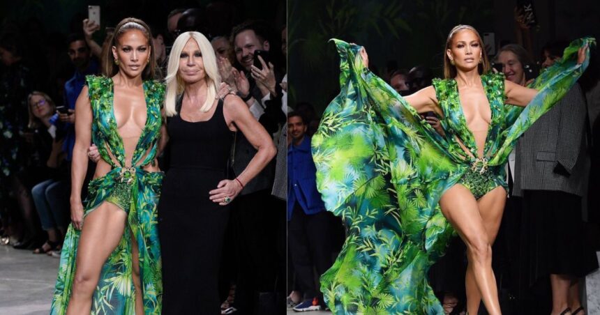 Jennifer Lopez wearing Versace at 2000 Grammys