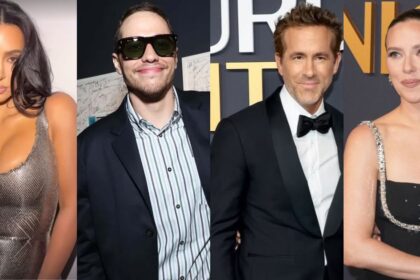 Kim Kardashian, Pete Davidson, Ryan Reynolds, and Sacrlet Johansson at SNL 50