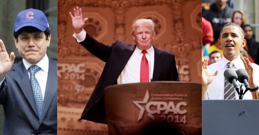 Rod Blagojevich, President Donald Trump, and former President Barack Obama