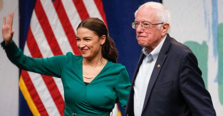 Alexandria Ocasio-Cortez (AOC) and Bernie Sanders.
