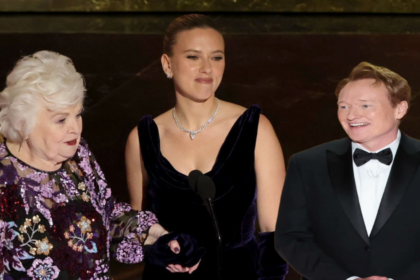 Conan O'Brien Scarlett Johansson and June Squibb at the Oscars 2025