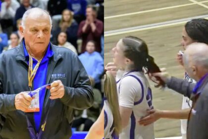 Basketball coach Jim Zullo and a screengrab of him pulling Hailey Monroe's hair.