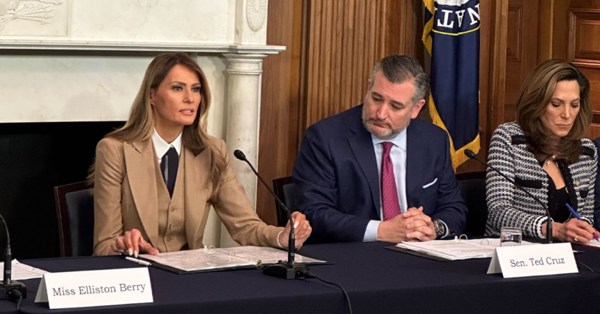 First lady Melania Trump speaks on Capitol Hill to advocate for the passage of the Take it Down Act on March 3, 2025.